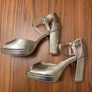 French Connection Gold Platform Block Heels